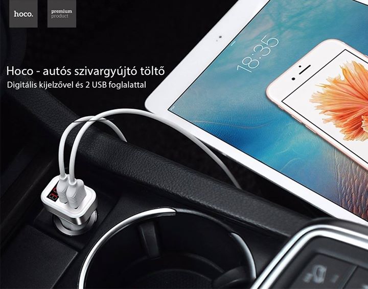 Hoco autós szivargyújtó töltő digitális kijelzővel és 2db USB foglalattal 🚗📱⚡🔋