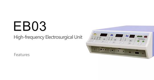 EB03 electrosurgical generator is a versatile electrosurgical unit for all around surgical procedures through all types of tissue. It has integrated seven power output, tissue responding and automatic solid or split return electrode recognition functions, with which surgeons can perform highly precise and safe operations.