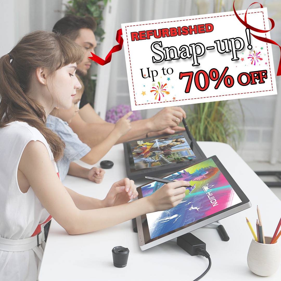 Up to 70% OFF!! A limited stock of refurbished Huion pen displays/tablets/tracing boards is on mega sales on Europe Amazon. 