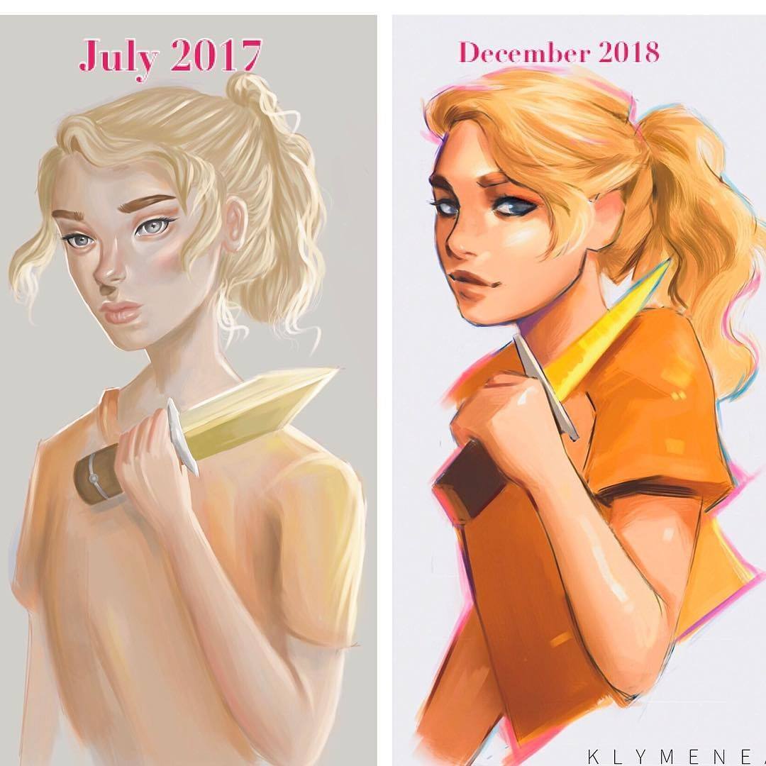 #FridayFeature from @klymenearts (INS)!  "What are your thoughts? This is more than a year improvement of my digital art! I decided to redraw one of the first digital paintings of Annabeth I ever drew!