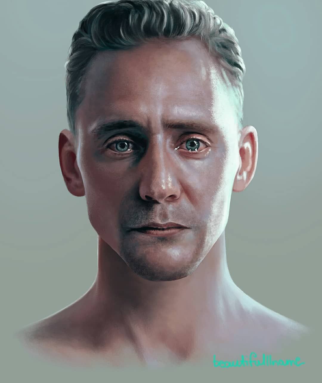 Teary Tom Hiddleston drawn by @beautifulllname (INS)