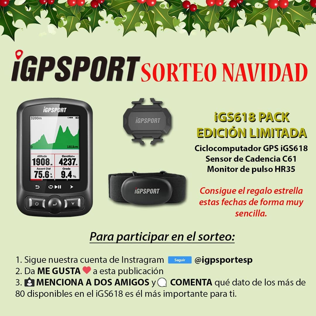 ¡LLEGA EL SORTEO DE NAVIDAD!🎄 ¿No te ha tocado ni la pedrea en el sorteo de navidad?✨ No te preocupes! Hemos pedido un Pack del iGS618 (Edición Limitada) a Papa Noel🎅🏻 para sortear. Consigue el mejor regalo para los ciclistas de estas fechas.🤗 Para participar:... 1⃣ Dale like al Post ❤