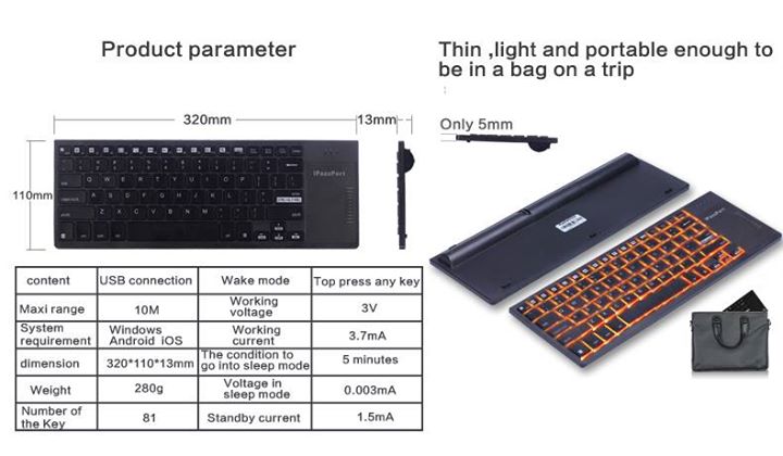 A moderate-size PC /media-friendly keyboard with touchpad and backlit is here now to bring together all your devices in USB connection like Pi ,iPad, PC, Android TV box etc  