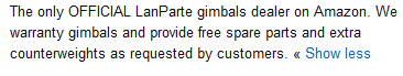 We have been getting quite a lot of customers asking if "LanParte Gimbals" on Amazon is us. 