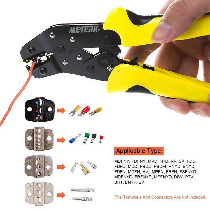 Star of today: Meterk Professional 4 In 1 Wire Engineering Ratcheting Terminal Crimping Pliers, a very good tool kit, comes with the multiple dies that you can use this on almost anything, and it is sturdy enough to last forever. 😉