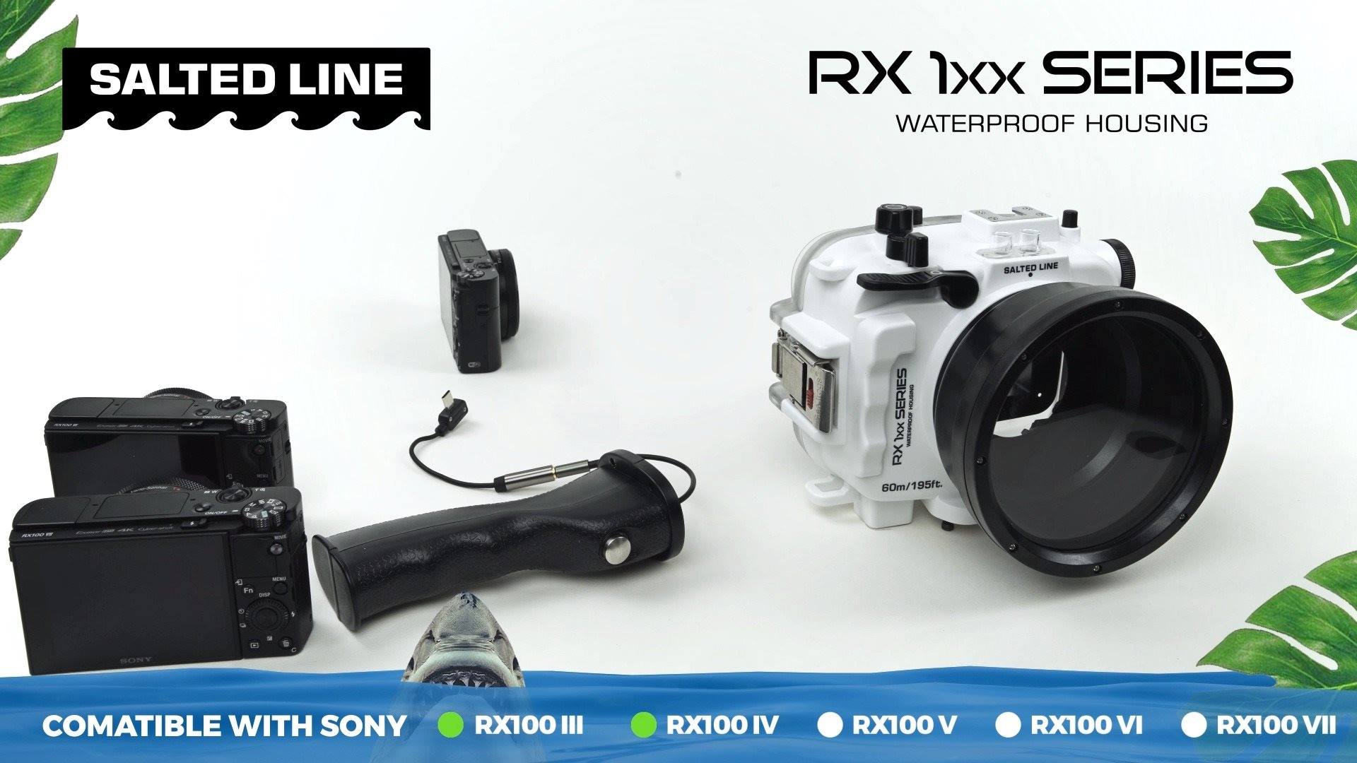 Newly released RX1xx series Salted Line camera housing for Sony RX100 mk7/mk6/mk5/mk4/mk3 cameras. Features: Detachable 2 stage pistol grip/trigger, Optical viewfinder, VPS-100 vacuum system port, interchangeable port system and large variety of dry flat/macro and dome ports (up to 8” dome port). Price starts at 297 USD.