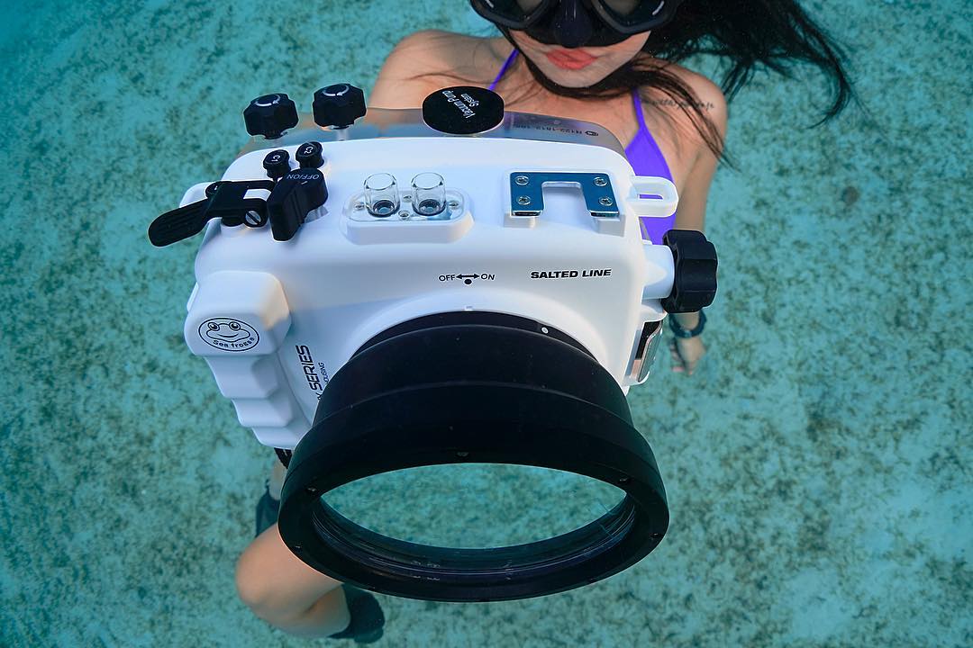 Sony A6500 camera + E10-18mm lens inside SeaFrogs.com.hk  Underwater Housing A6xxx Series Salted Line for Sony Alpha 6000/6300/6500 family.  