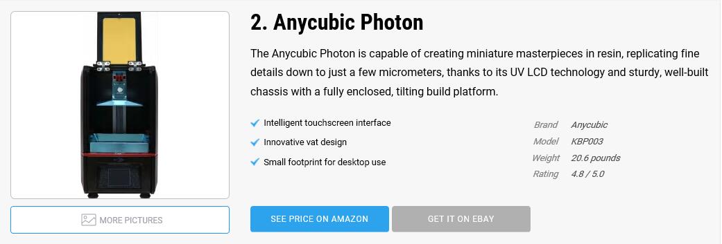 🎉Anycubic Photon🎉 has achieved a rank of #2 😁 in the "The 10 Best 3D Printers Under $500" by wiki.ezvid.com Check the detail here: 👉www.tomtop.com