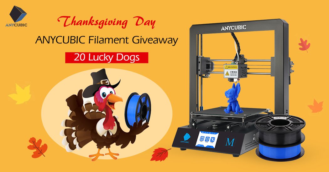 With Thanksgiving coming up and being grateful for all the love and support, we want to say THANK YOU to every one of you, who follow us, who like our printers and support us! 😀😀 We are giving away ABS filaments (1.75mm XKG?) to 20 lucky guys 😂😂 Here is what you need to do to get your name in the drawing....