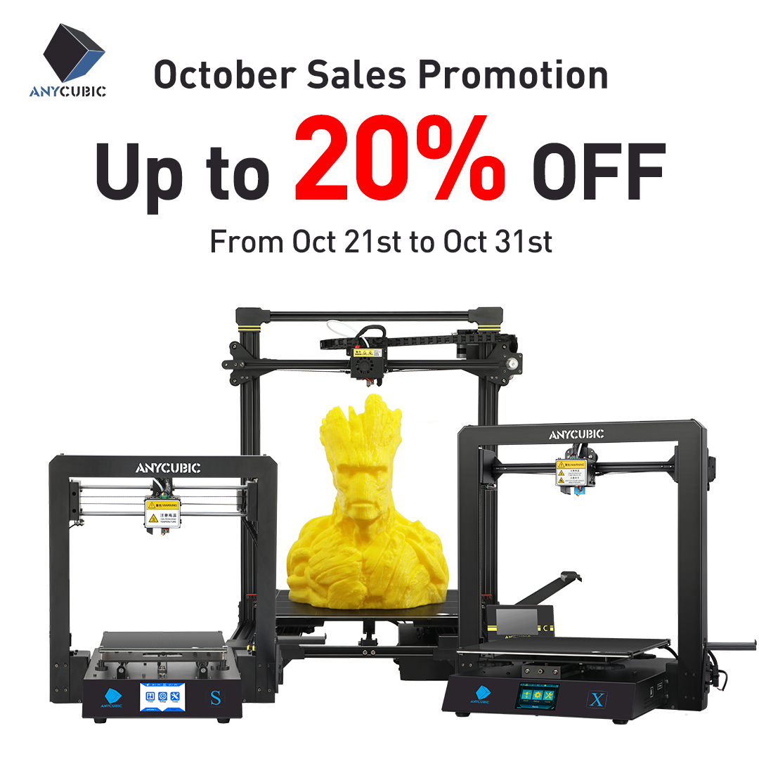 Anycubic will have a discount deal up to 20% on FDM printers, including Chiron, Mega S, and Mega X.😊😋