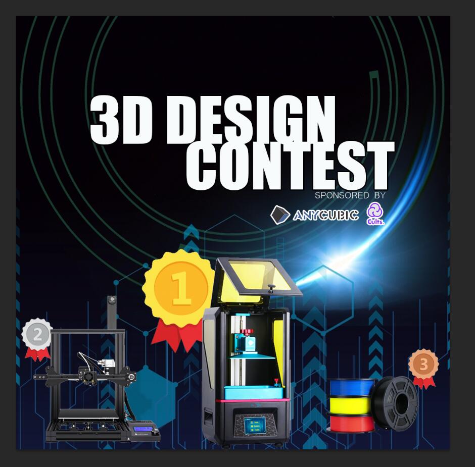 Design a 3D print model of a jewelry to win Anycubic 3D printers and filaments. Anycubic has cooperated with Cults3d.com and bring out this amazing contest Cults. The champion will get a Photon for free, the runner up will get ❤❤