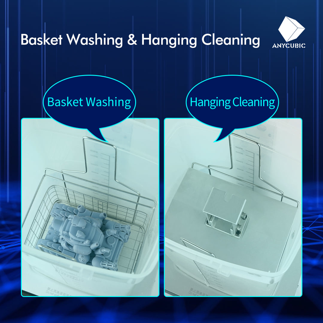 The Basket washing & Hanging cleaning washing methods on Anycubic Wash & Cure Plus bring more flexible model cleaning and avoid contact with resin.😁😃☺😉🤗💗