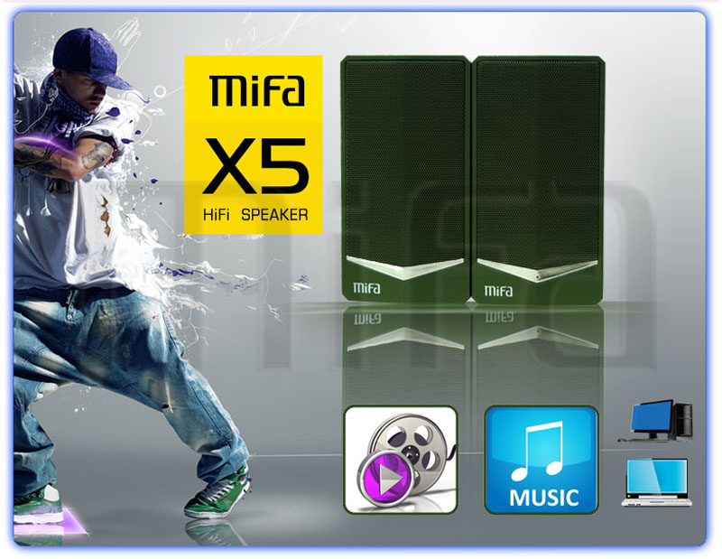 MIFA : X5 เป็นลำโพงแบบ Stereo 2.0 ตั้งโต๊ะขนาดเล็ก กำลังขับ30W RMS เหมาะกับคนที่ต้องการประหยัดพื้นที่แต่ยังต้องการคุณภาพเสียงที่ดี มั่นใจในคุณภาพเสียงด้วย MaxxAudio® DSP digital audio processor