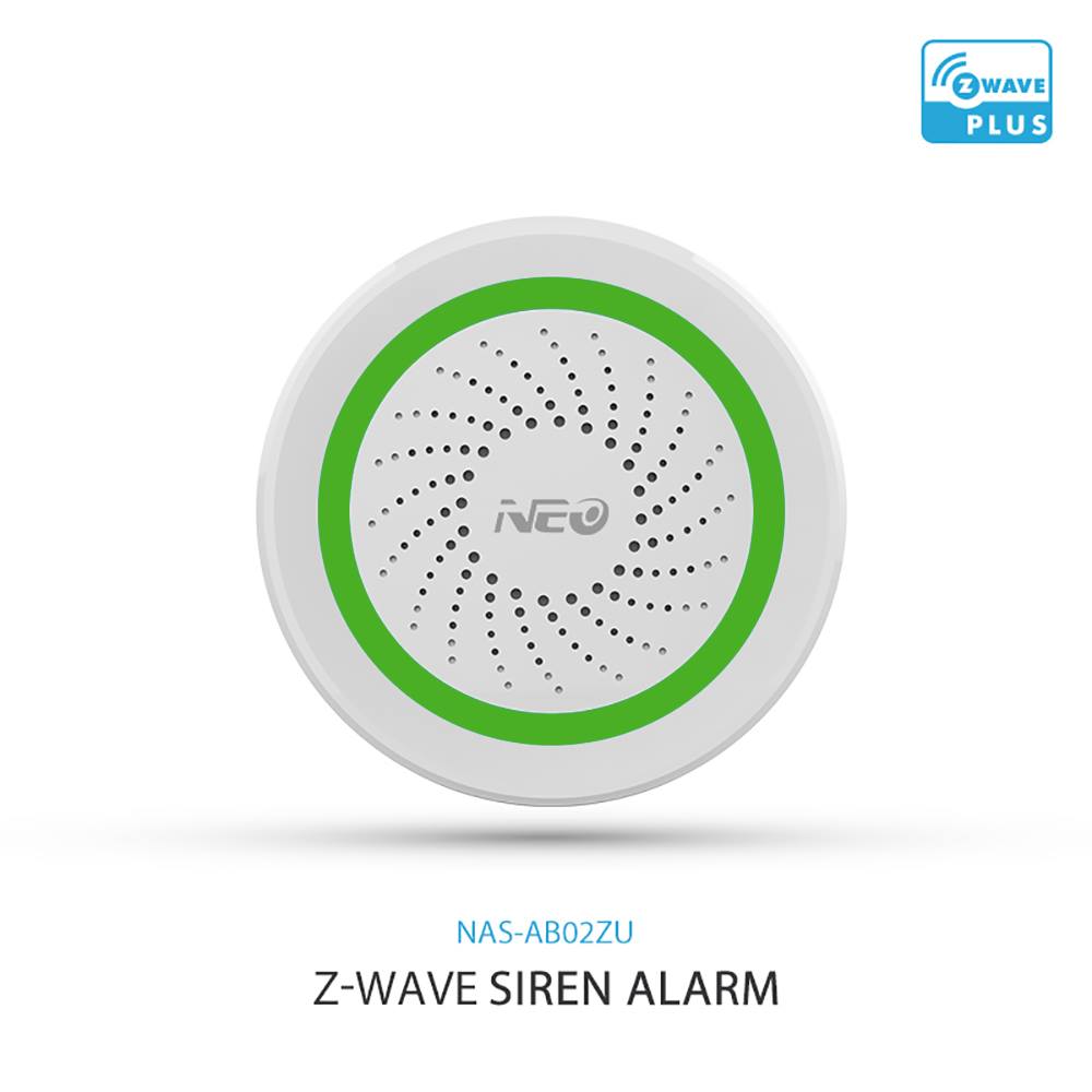 NEO Z-Wave Plus Siren alarm V2 Install the Z-Wave Home Security Siren along with door and window sensors to remind you if you’ve left them open. 