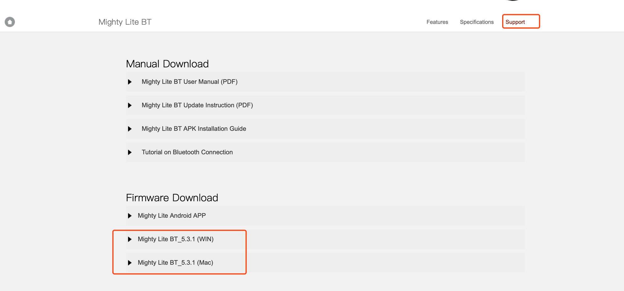 Hey there, we just released a new firmware for your beloved Mighty Lite BT.  MIGHTY LITE 5.3.1 Release Notes. 1. Add mobile application controls....