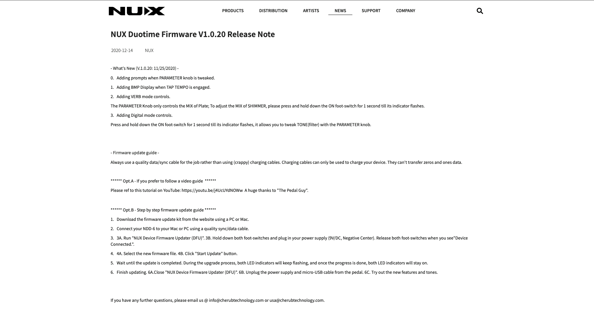 As per our best friend Leon Todd's feedback, we're pleased to release the V1.0.20 firmware for the #NUX DuoTime Dual Delay Engine. For more, please check the  Release Note down below.