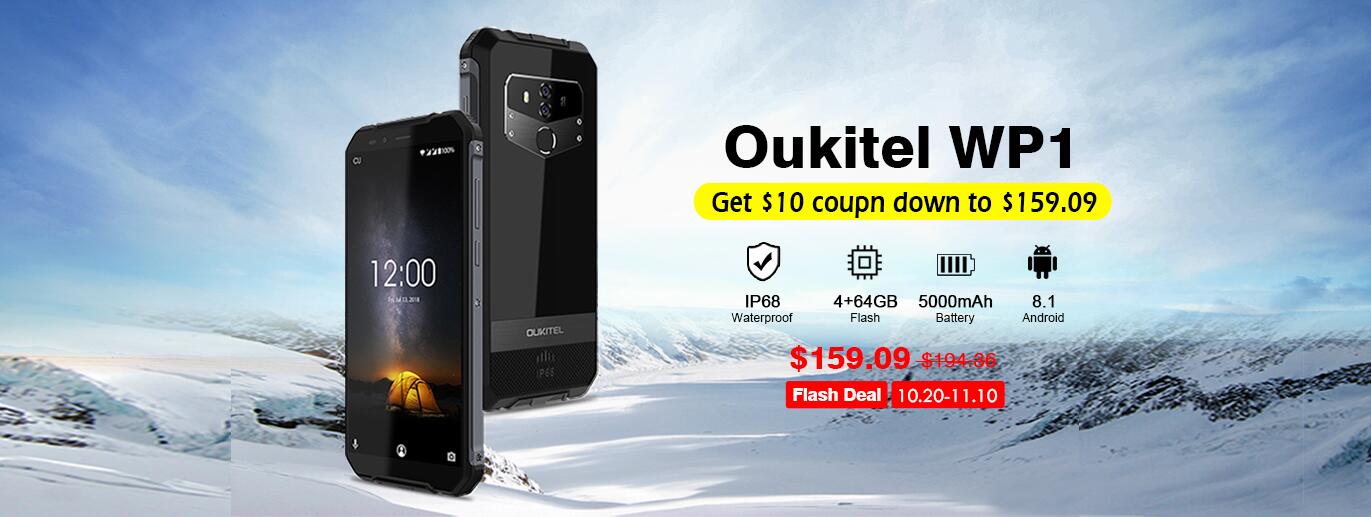 OUKITEL WP1 joins 1111 Shopping carnival, pay a deposit of $16.91 and get $10 coupon code, get this super tough three-proof phone at $159.09.