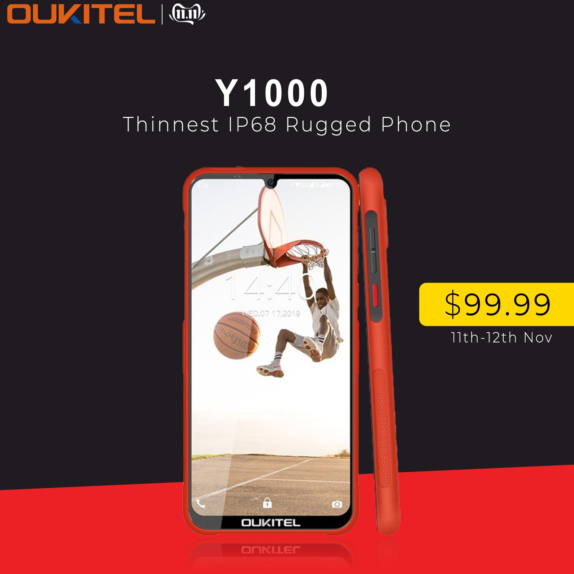 The Thinnest IP68 Rugged Phone with Waterdrop Display #OUKITEL #Y1000 will be available at only at $99.99  in #Aliexpress1111😍🤩