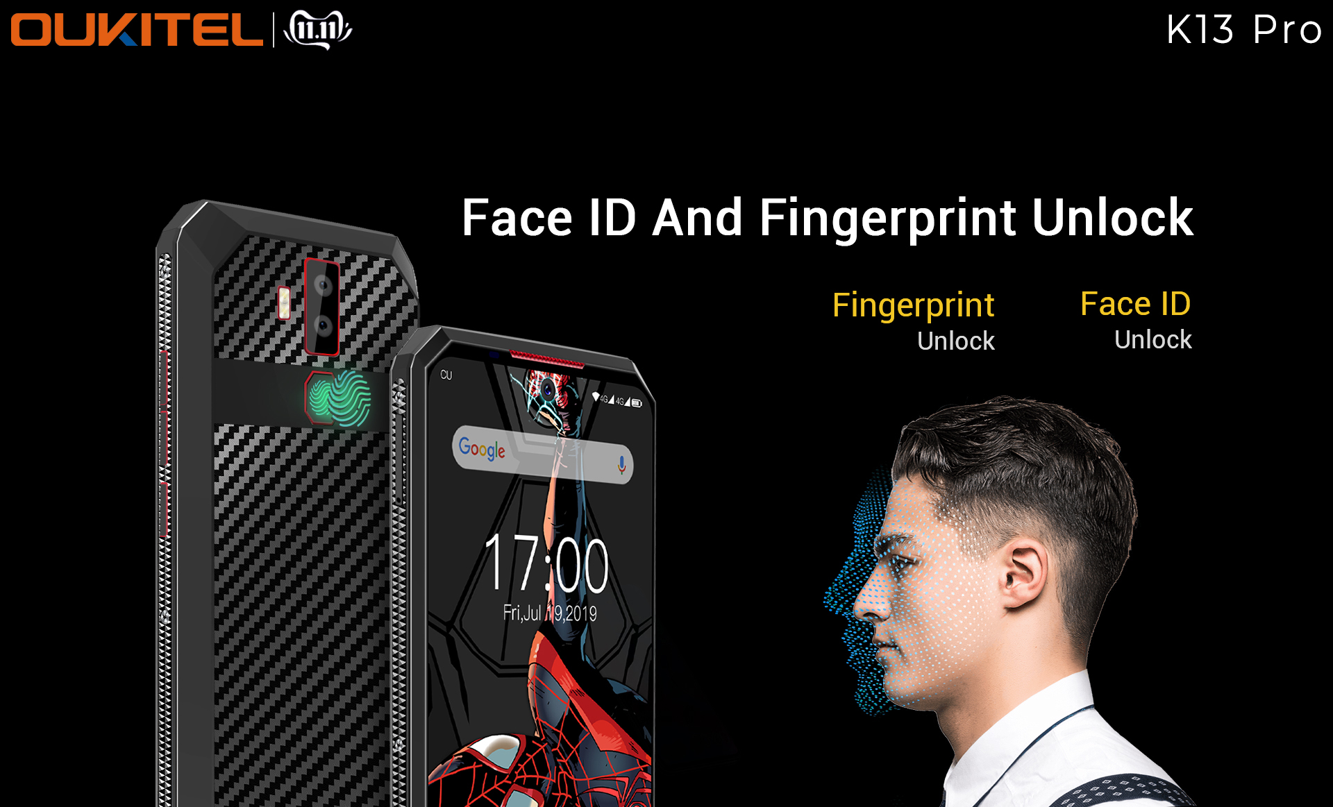 #OUKITEL #K13Pro supports press fingerprint sensor as well as Face ID unblock, fast and secure! 