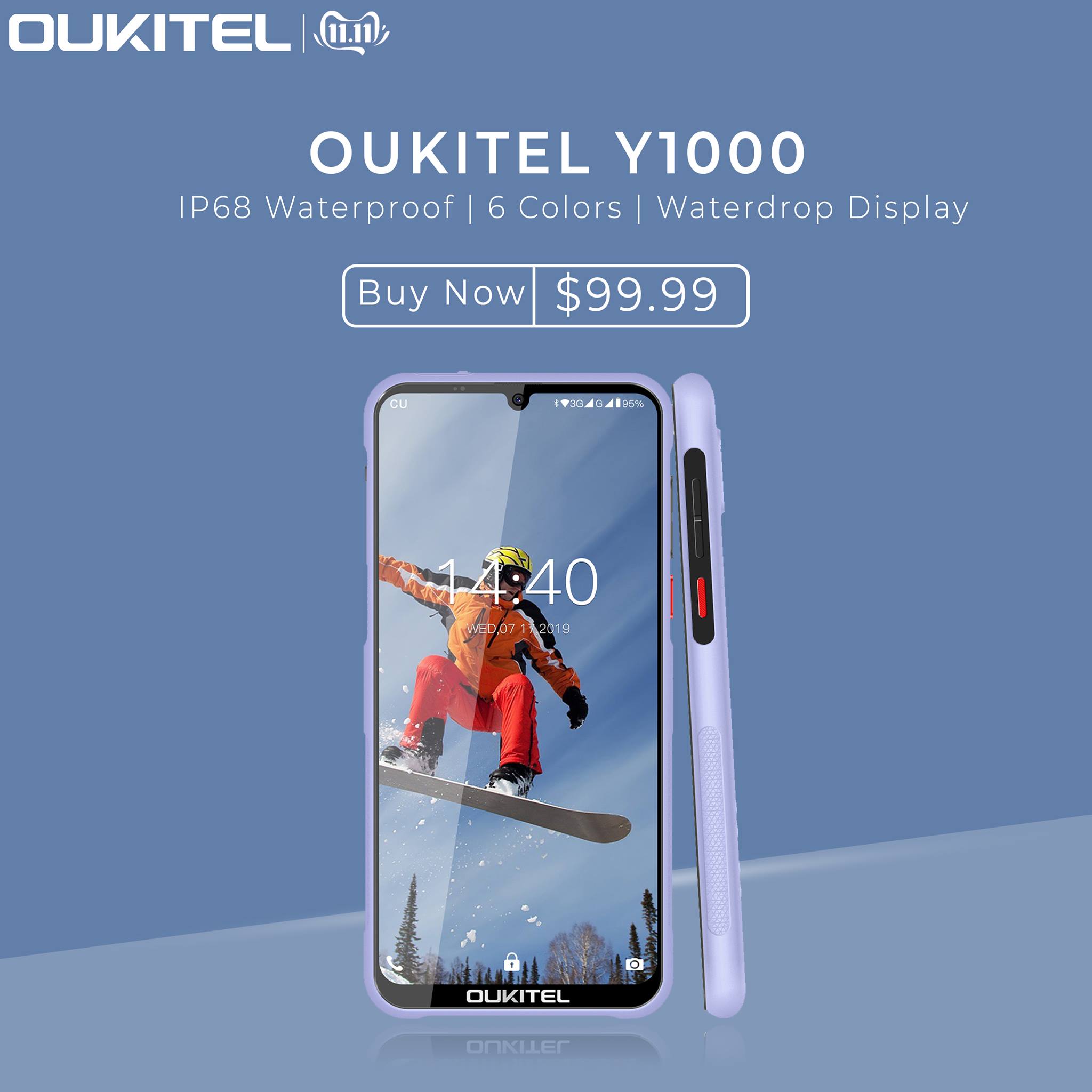 The thinnest IP68 rugged phone with Waterdrop display #OUKITEL #Y1000 Now available at only $99.99 