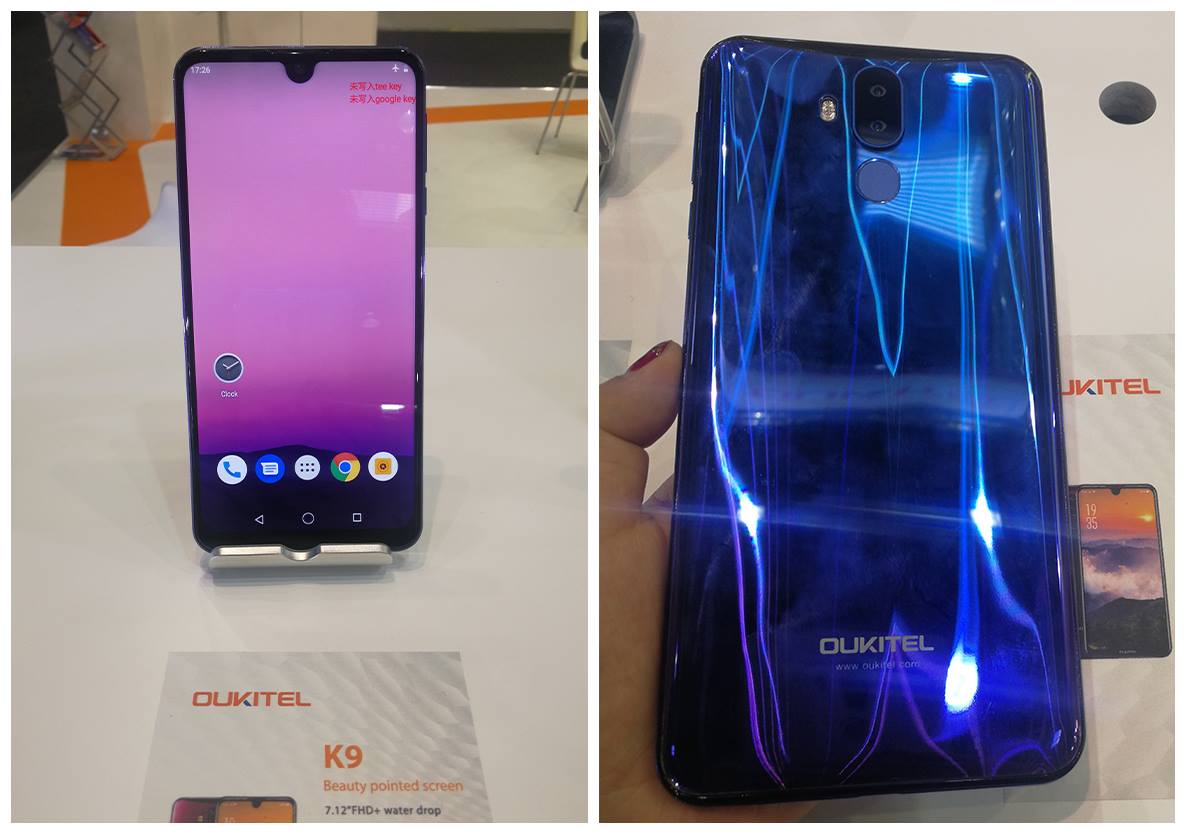 #OUKITEL #MWC #MWC2019 OUKITEL New Phone in K series: K9 and K12. Both waterdrop display and new 5V/6A flash charge. K9: 7.12 inch FHD+ display, 6000mAh battery