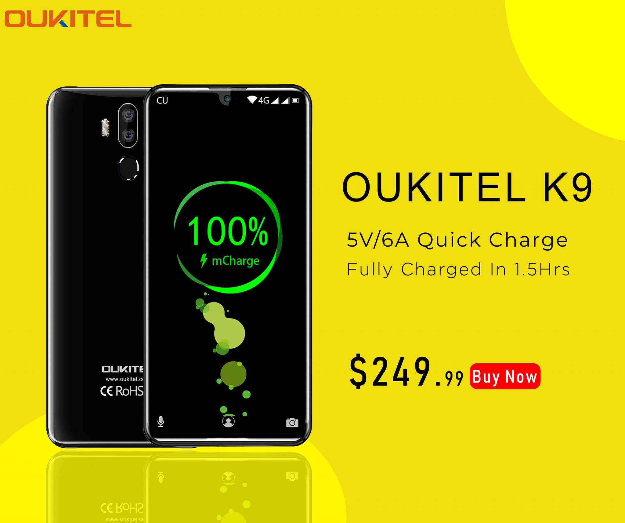 Searching for a big battery smartphone? #OUKITELK9 with "6000mAh battery and 5V/6A Quick Charging" will be best choice for you😊 Buy now ...