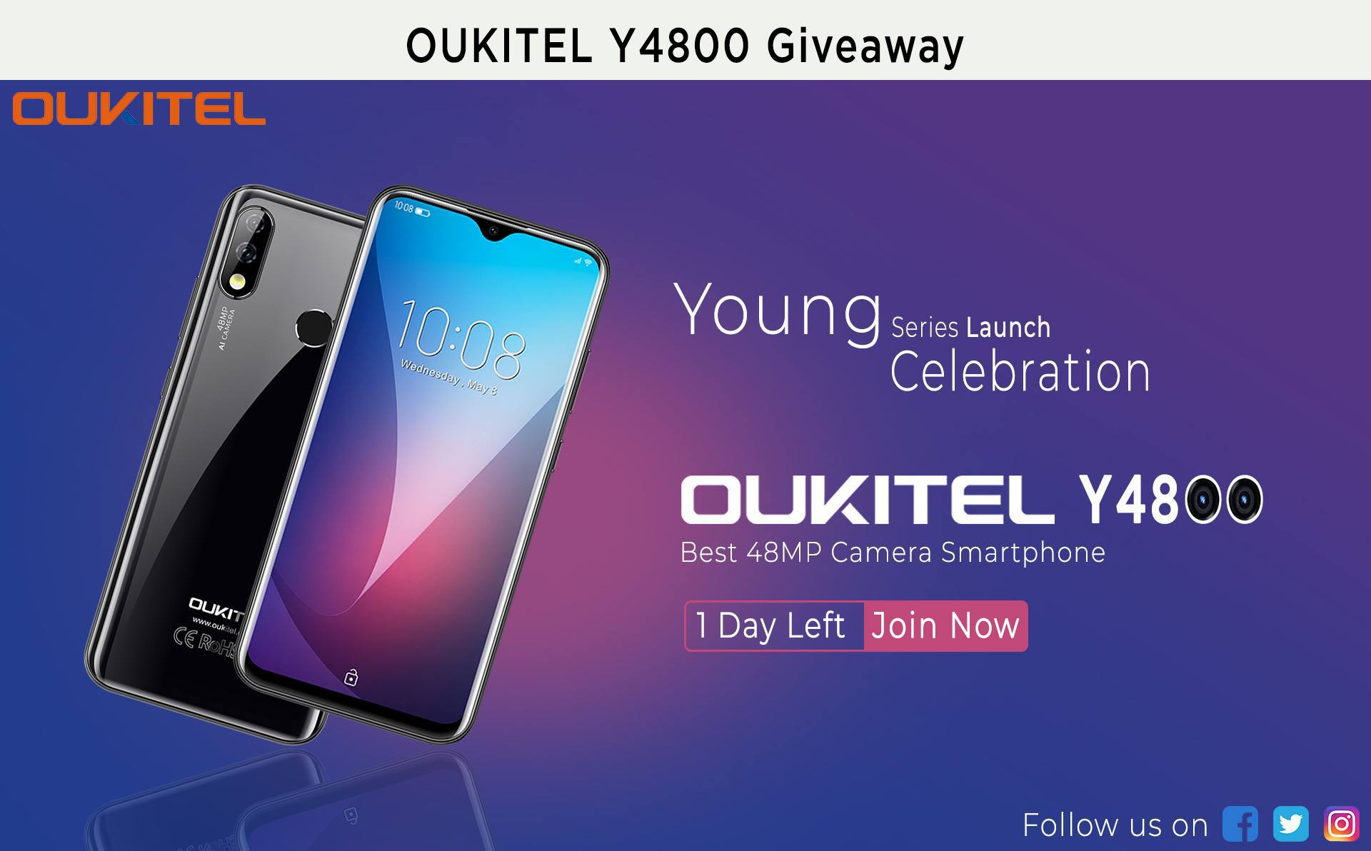 Last day to participate 📣 Join OUKITEL Y4800 giveaway and 3 winner will win #Y4800 Smartphone😍