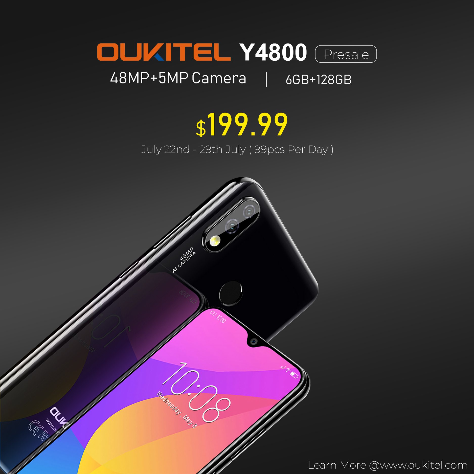 48MP camera smartphone #OUKITELY4800 now available at $199.99 Presale Period- 22nd to 29th July