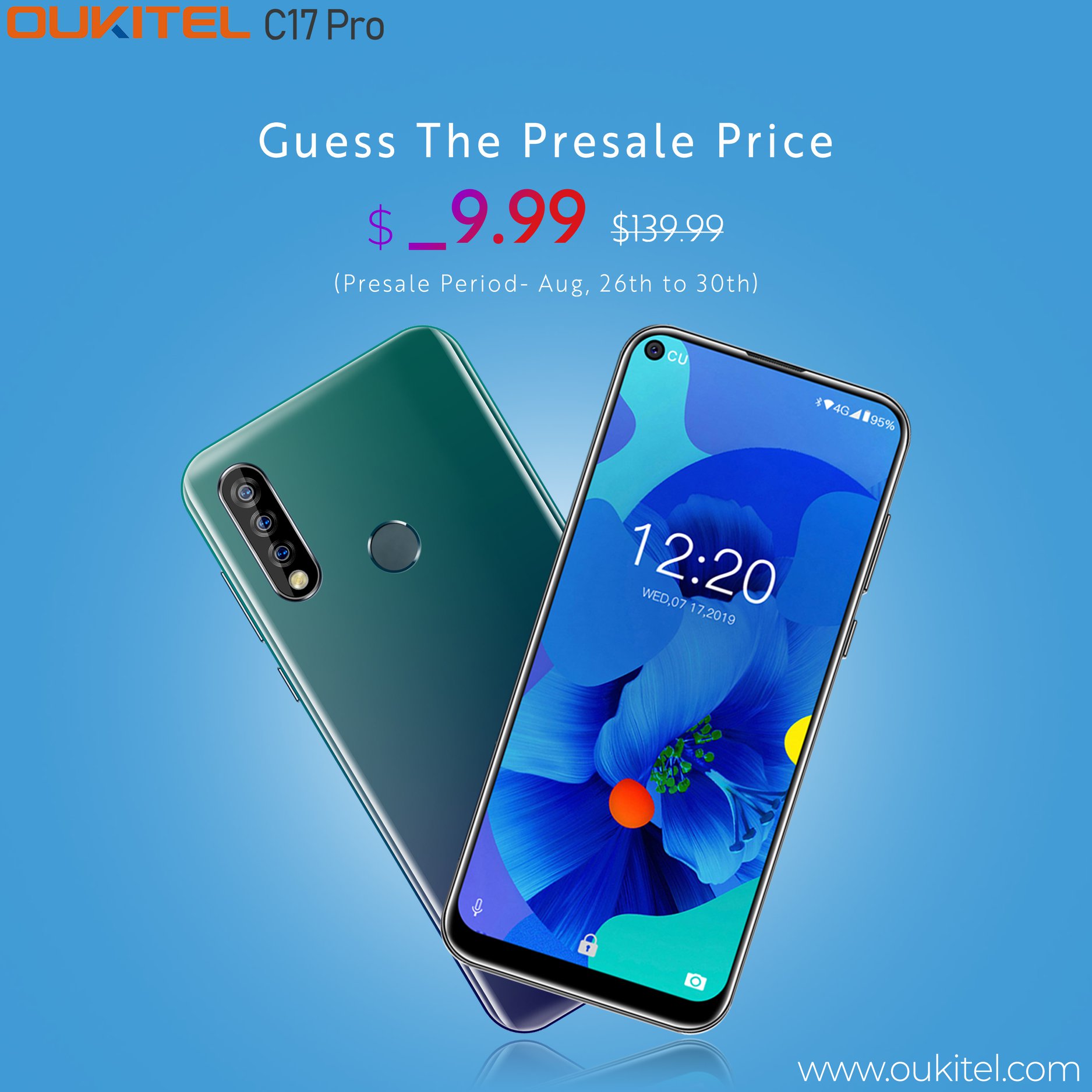 The First Presale of #OUKITEL #C17Pro will be start from Aug, 26th to 30th and the price will surprise you😍 Can you guess the Presale price?🤔