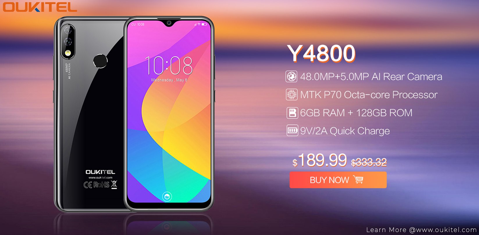 Back To Brands Shopping Week sale!! #OUKITEL #Y4800 with 48MP camera and 6GB RAM + 128GB ROM and latest waterdrop style display 