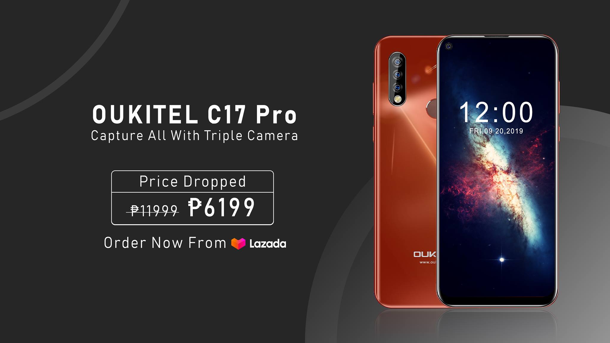 Massive price drop on #OUKITEL #C17Pro📣 Buy 13MP Triple camera smartphone C17 Pro from Lazada at ₱6199 Only