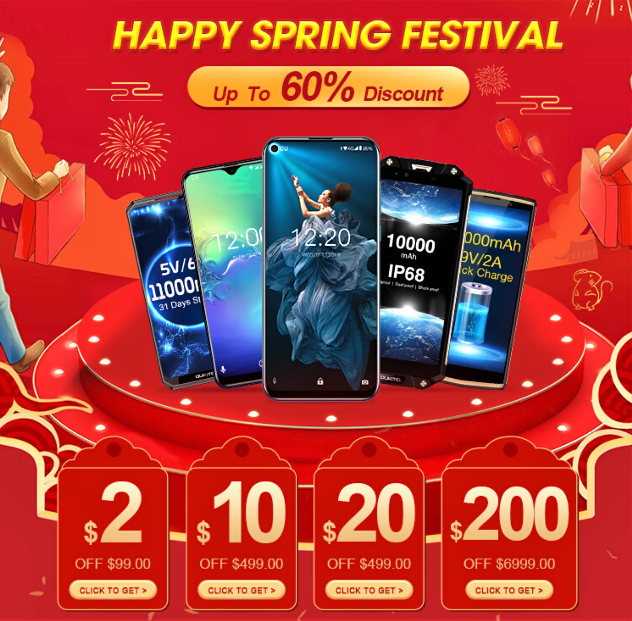 This Spring Festival Get up to 60% off on #OUKITEL Products.