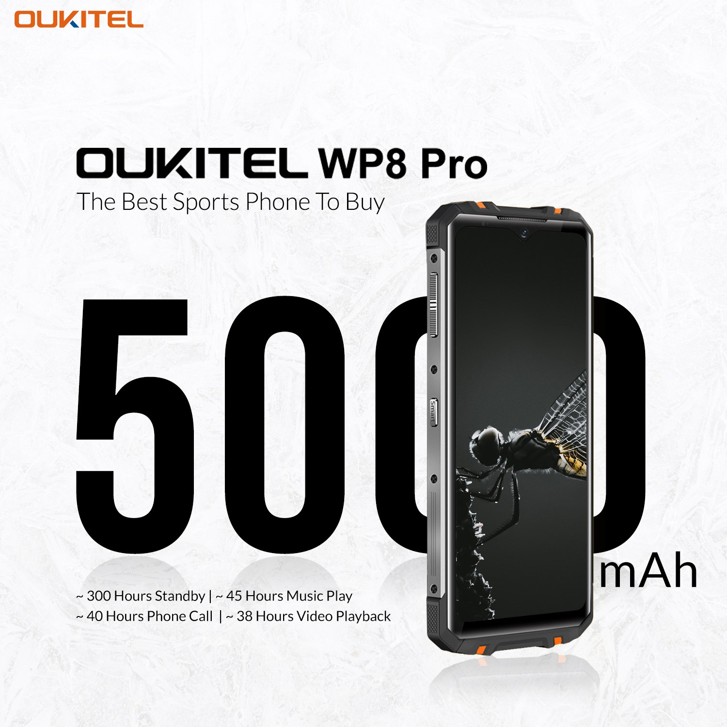 The #SportsPhone #OUKITEL #WP8Pro packed with 5000mAh long lasting battery which give up to 300 hours of standby time🔥