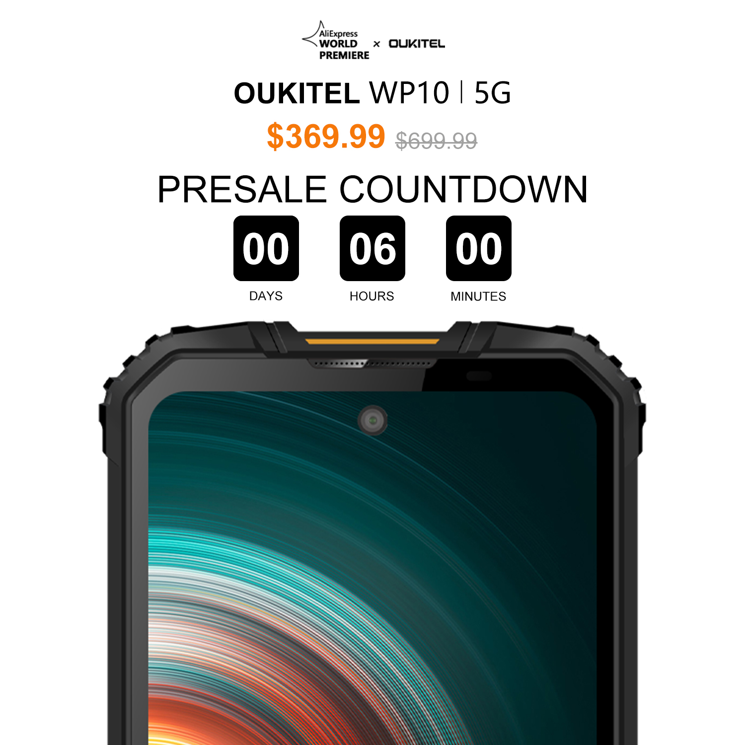 Set your reminders⏰ The #GlobalPresale of the most affordable 5G Rugged Phone #OUKITEL #WP10 will be live in 6 hours📣📣 Get ready, Add to cart now and get notified for presale🛒: www.tomtop.com