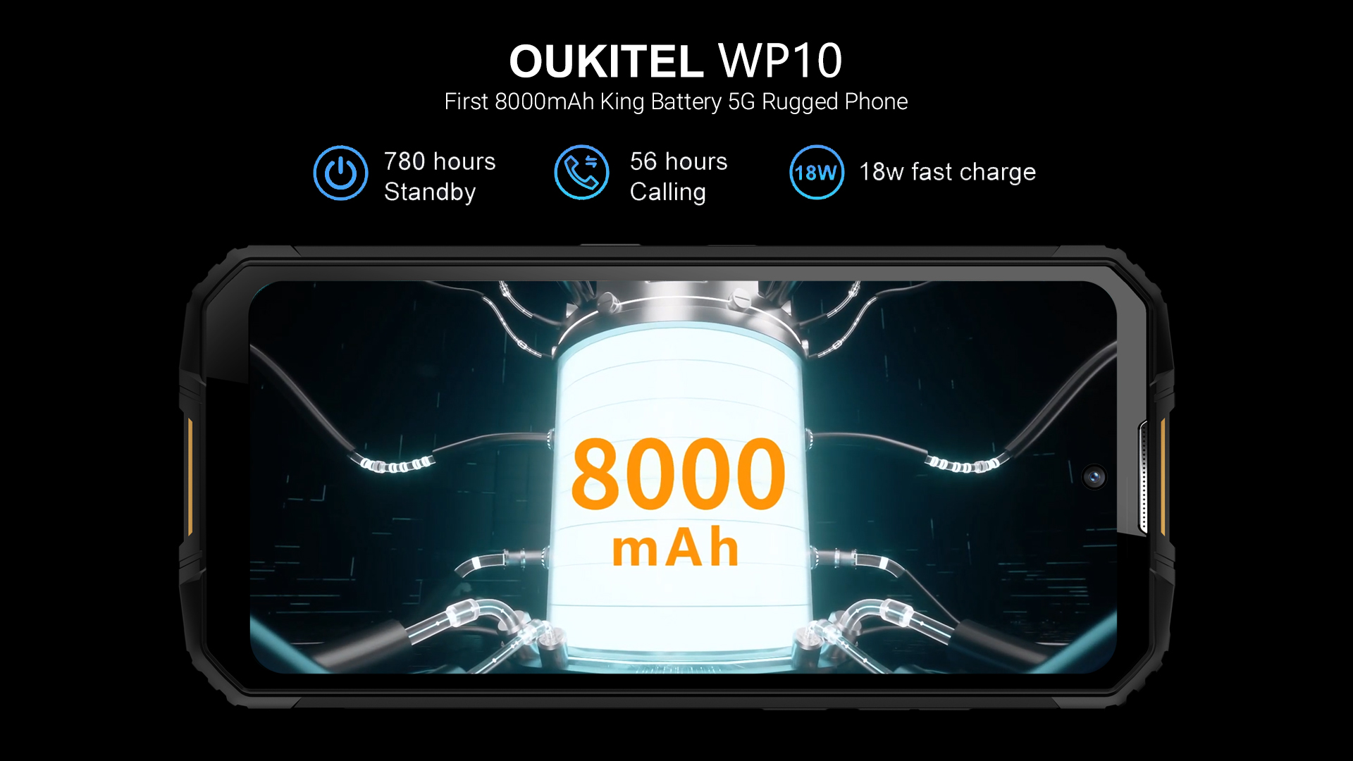 No need to charge again and again, just charge once and get 780 Hours of standby time with #OukitelWP10🔥