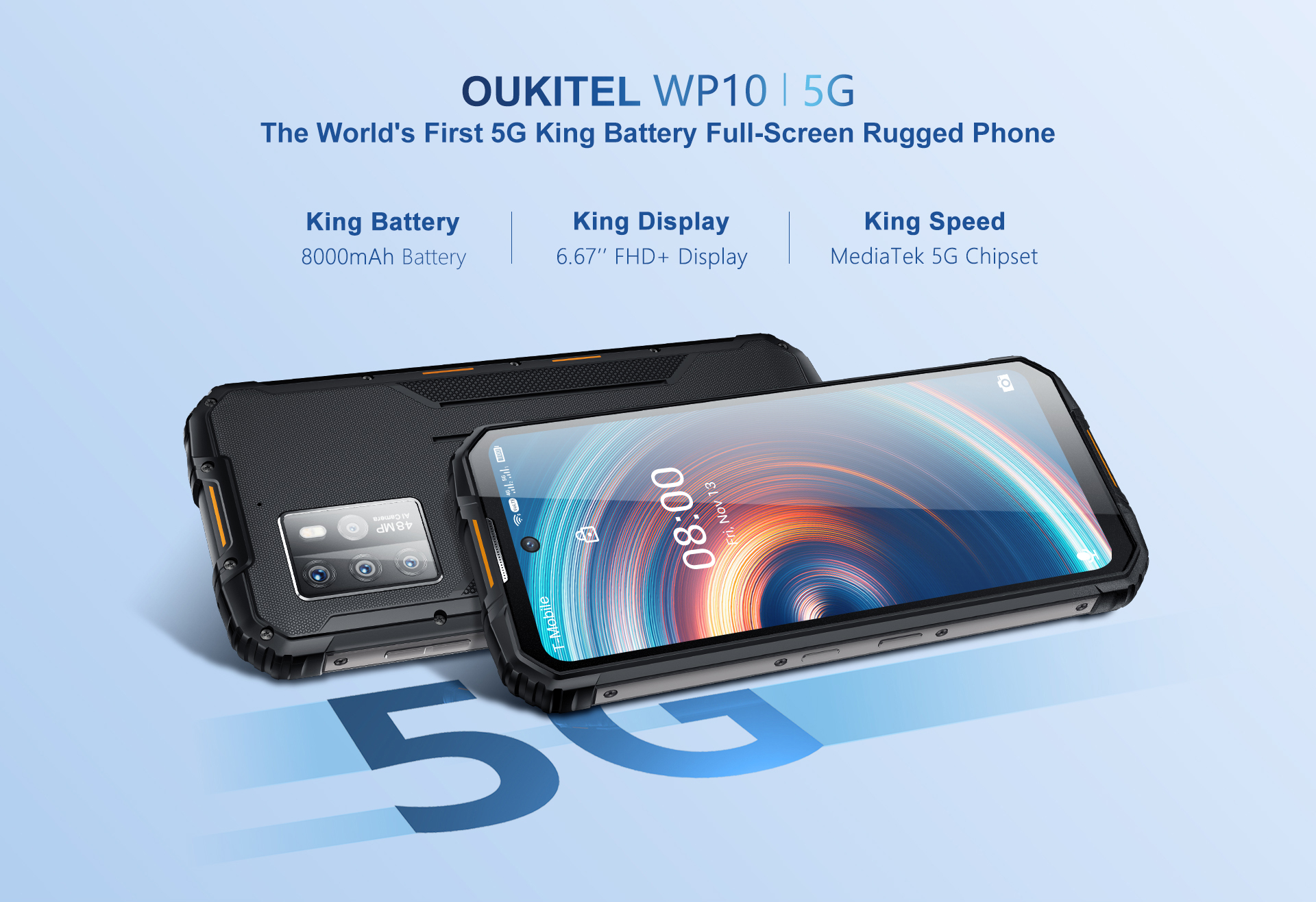 The World's first 5G King Battery Full-screen Rugged Phone, #OUKITEL #WP10 now available at $369.99🔥🔥