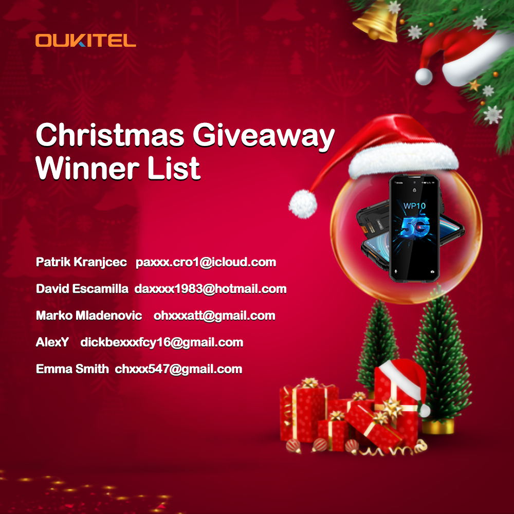 🎉 #ChristmasGiveaway winner announcement 🎉 Congratulations to all 5 winners👏👏 👉 We will send you #OukitelWP10 5G rugged phone as prize, please contact us on prize@oukitel.com and send your shipping details within 7 days, otherwise your prize will be automatically cancelled.⏳... 👉 Winners, please enter into this group: www.tomtop.com Wish all of #OUKITEL fans good luck, we will do more giveaways in the coming future 😍