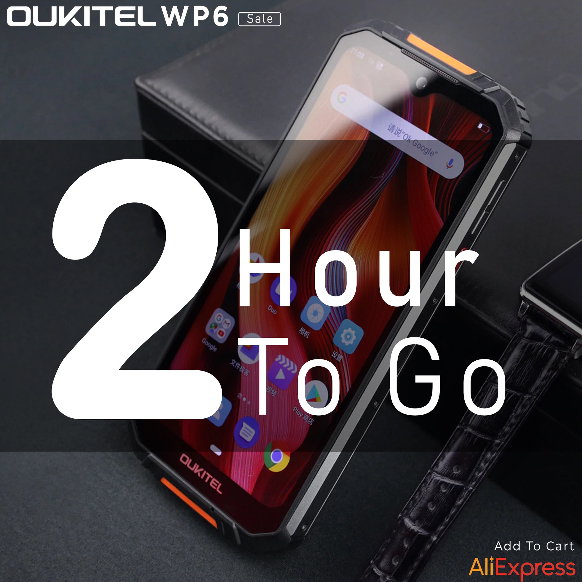 2 HOURS TO GO📣📣 #OUKITEL #WP6 with 1.1mm Corning Glass, 10000mAh Battery and 48MP Camera will available at flat 20% off.  🔹Add to cart now and get notified>>> www.tomtop.com