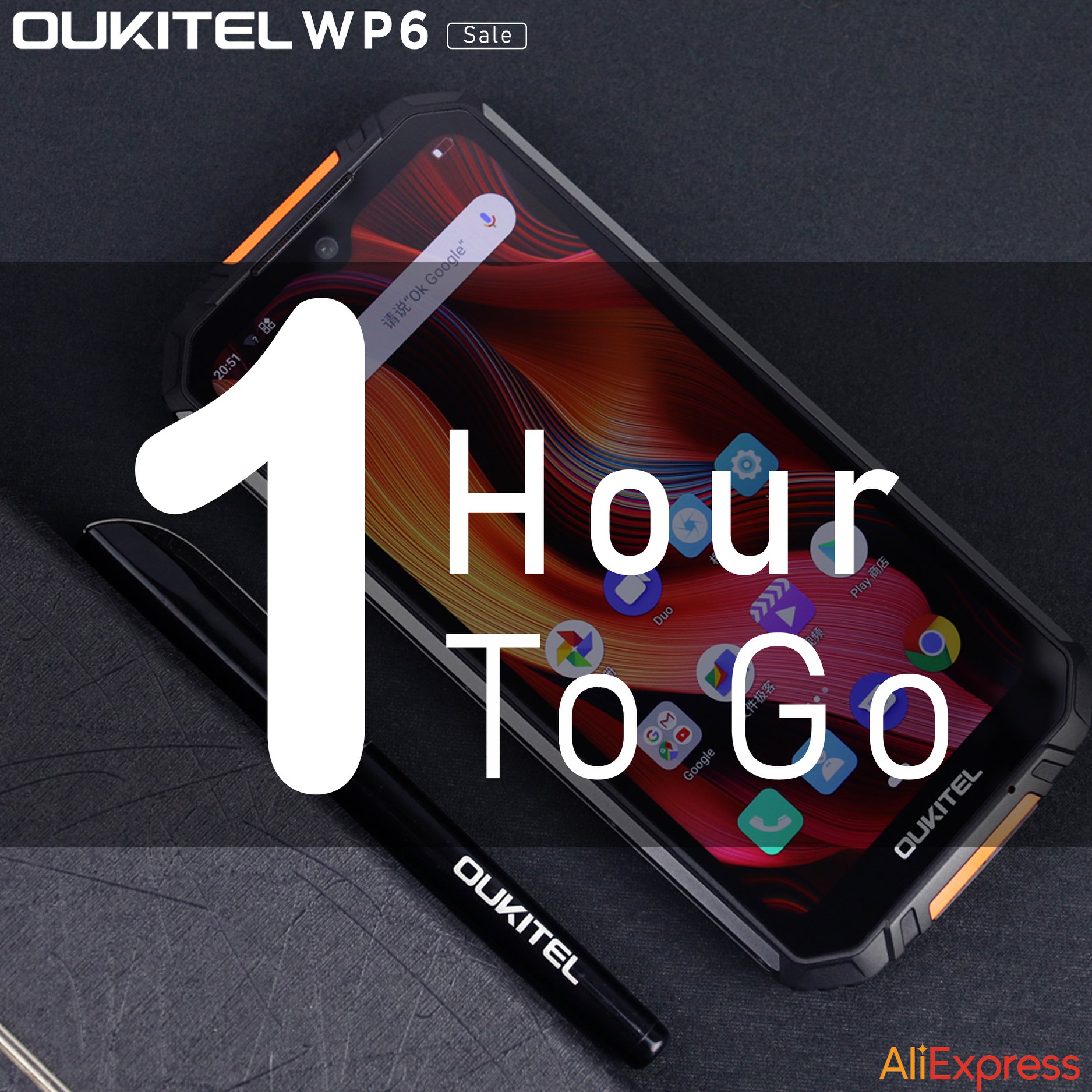 1 HOUR TO GO #OUKITEL #WP6 SALE📣🤩 🔹Add to cart now and get notified>>> www.tomtop.com