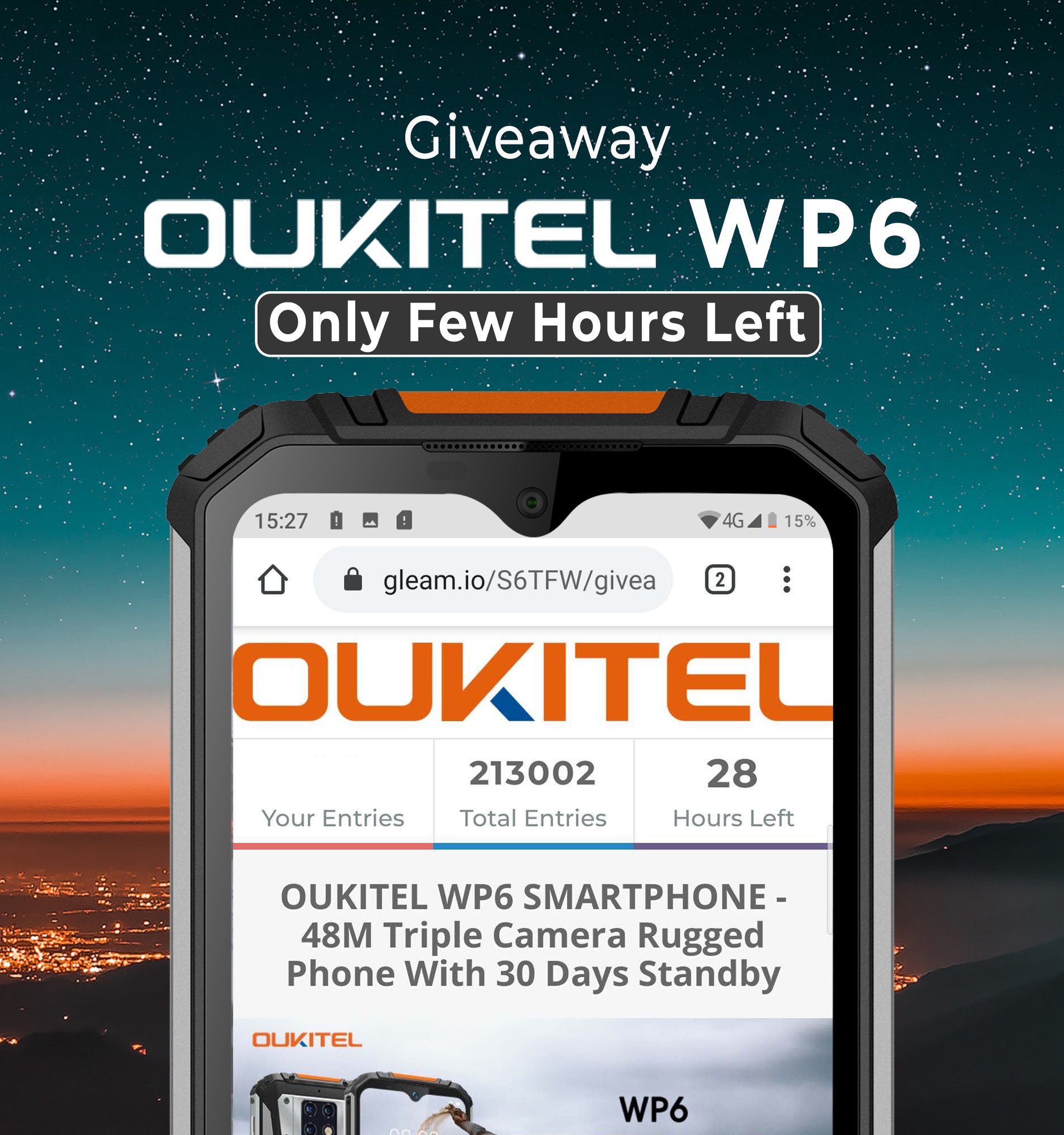 Only few hours left to participate in #OUKITEL #WP6 #Giveaway📣📣 Participate now and 10 winner will win WP6 smartphone.