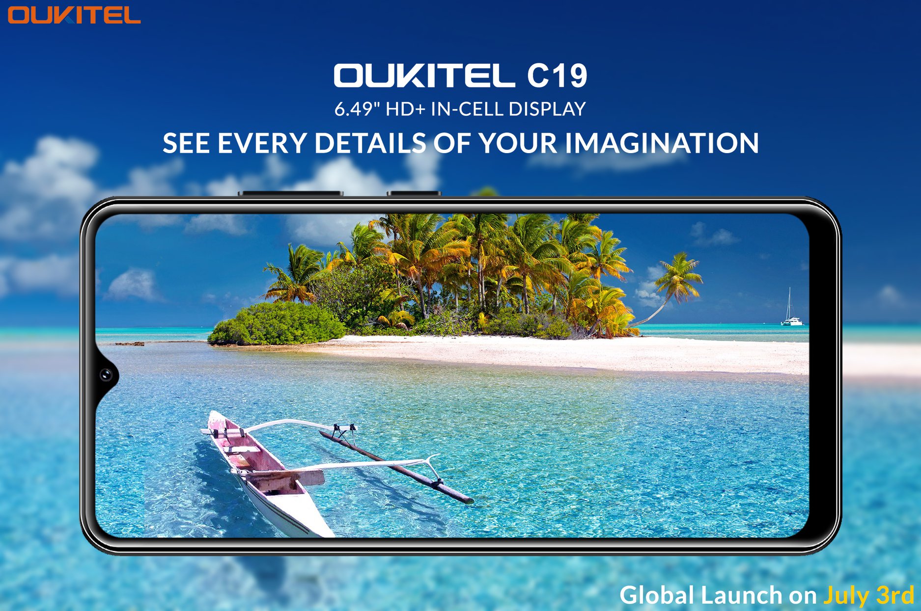 #OUKITEL #C19 adopts an advanced 6.49'' waterdrop style in-cell display screen which shows you the clearer images and texts😍 Global Launch on July 3!📣📣