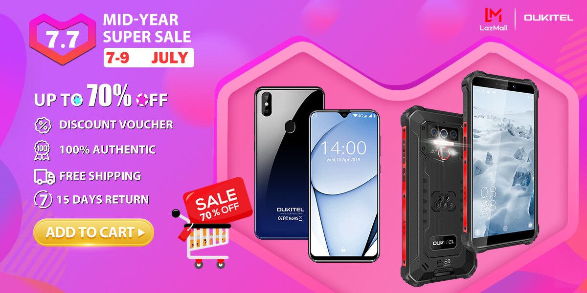 7.7 Mid-Year Super Sale 📣📣 Super sale going on #Lazada Indonesia, get up to 70% off on #OUKITEL Smartphones.