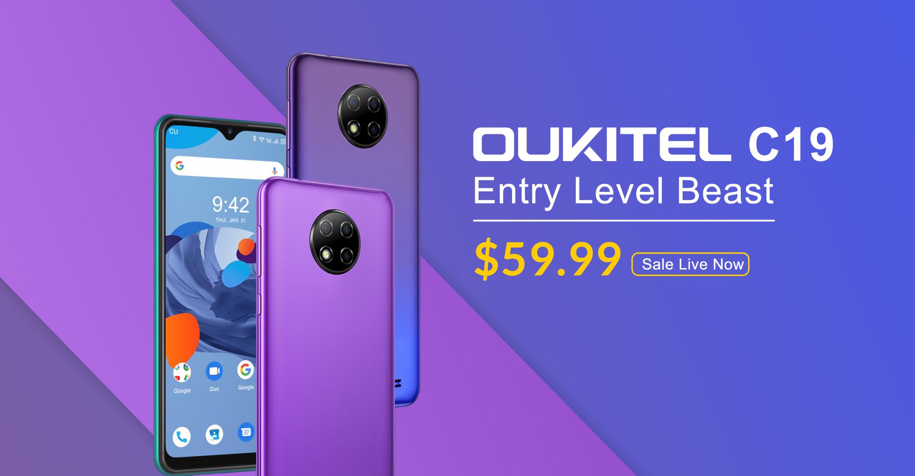 The most affordable triple camera, entry level beast #OUKITEL #C19 now available at $59.99 only.😍 C19 available in multiple colors. Now let your phone express itself. Don't miss this deal🔥...