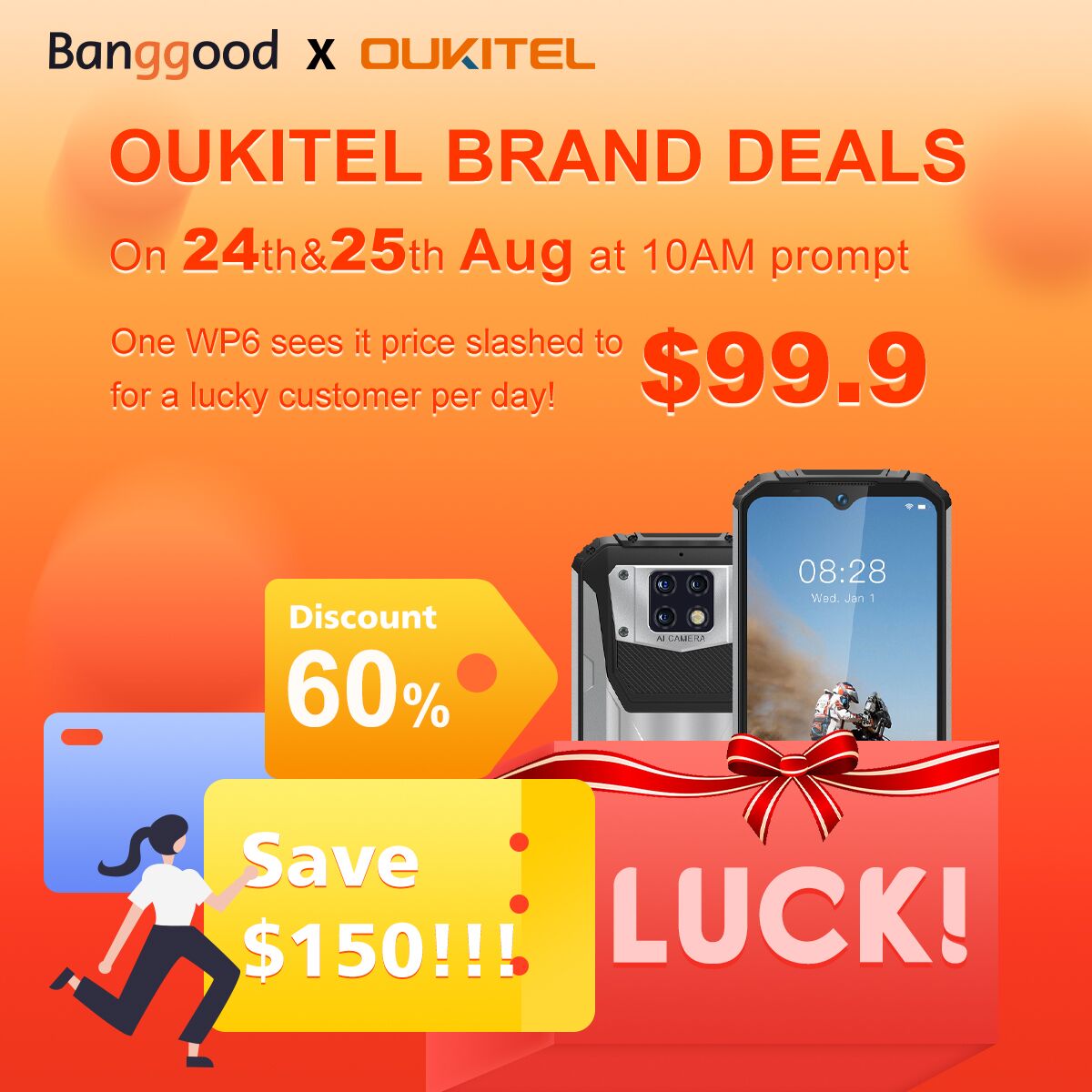 #Oukitel is having a #BrandDaySale on 24th-25th Aug on #BangGood Get upto 60% discount on #WP6