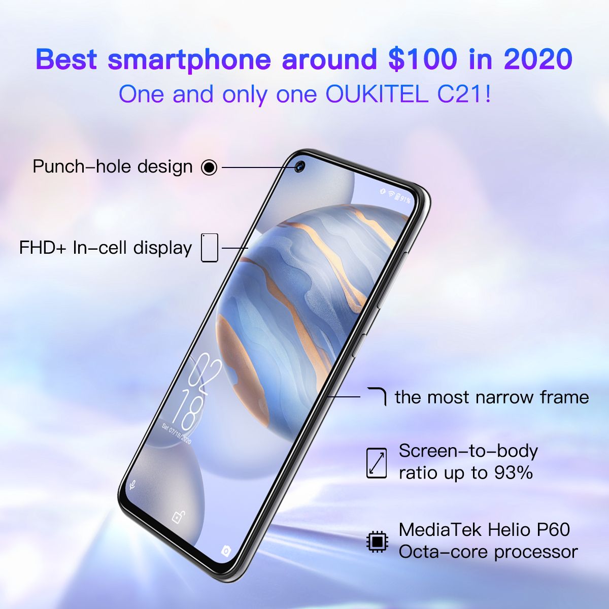 Featured with Punch-Hole design, FHD+ Display, MediaTek Helio P60 and beautiful designed body make #OukitelC21, The only smartphone that offer such specifications at just around $100😍 Global sale starting from Aug 24 at $89.99 Only📣