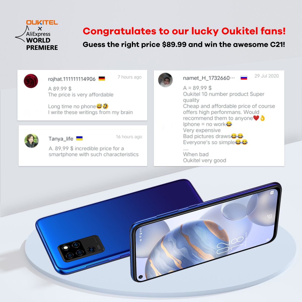 Congratulations to our lucky winners of  Guess the price and win #OukitelC21 activity🎉🎉 Winners please note:-