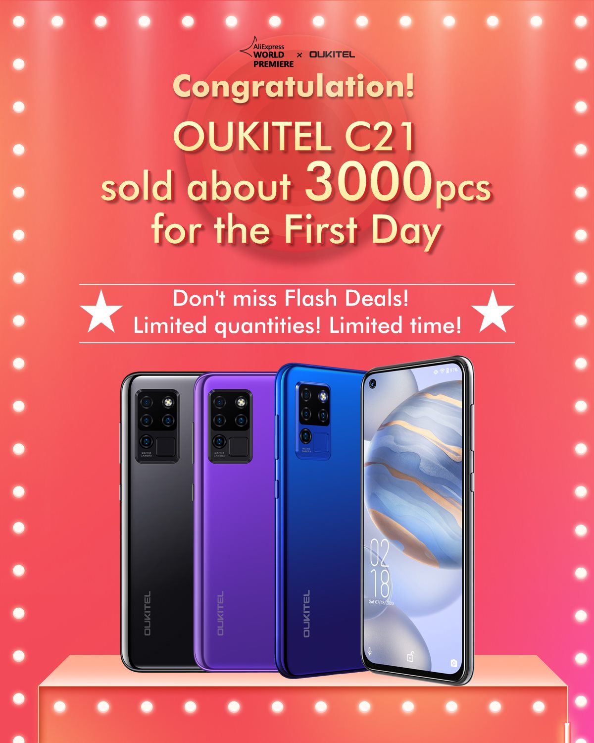 Thank you everyone for fantastic response to #The best budget phone of 2020 #OukitelC21❤️ About 3000pcs sold out in just one day of #GlobalSale of #C21🎉🎉 Sale going on, don't miss it📣...