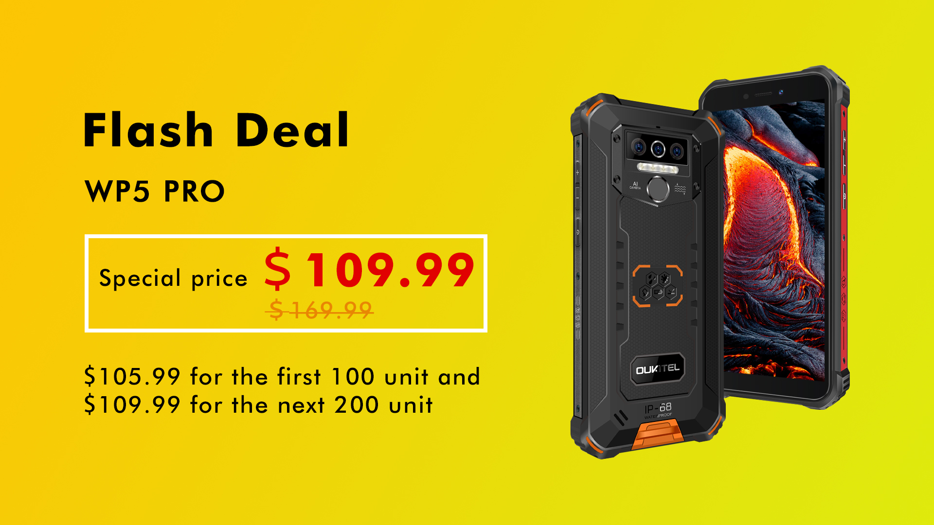 Flash sale on Banggood📣 Best deals are here, why not get a new phone now? Get #OUKITEL #WP5Pro at  special prices starting at $105.99... You can buy #WP5Pro at $105.99 only for the first 100 unit and $109.99 for next 200 units.