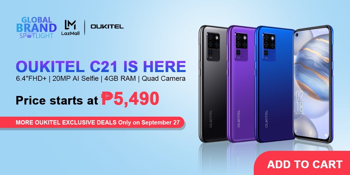 OUKITEL Global Brand Day is on September 27th. 30% discount on all items in the store, the latest OUKITEL C21 is on sale at only 5490PHP! Only September 27! 20MP AI Selfie | 16MP Quad Camera