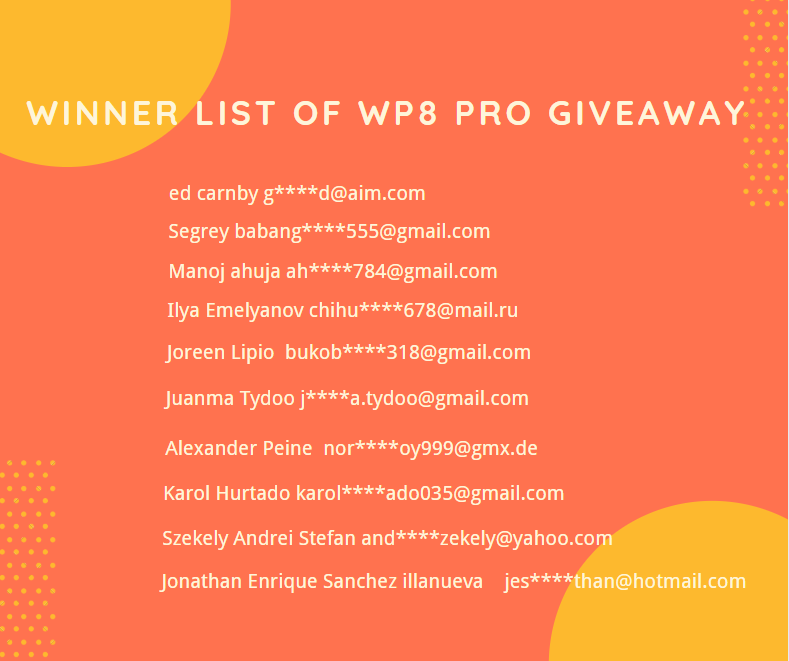 👏WP8 Pro Giveaway Winner Announcement👏